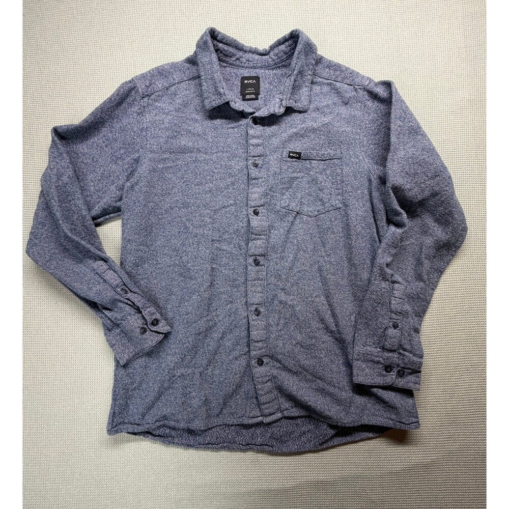 RVCA Men's Blue Button-Front Long Sleeve Shirt